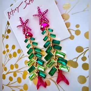 Betsey Johnson Christmas Tree Fish Earrings NWT